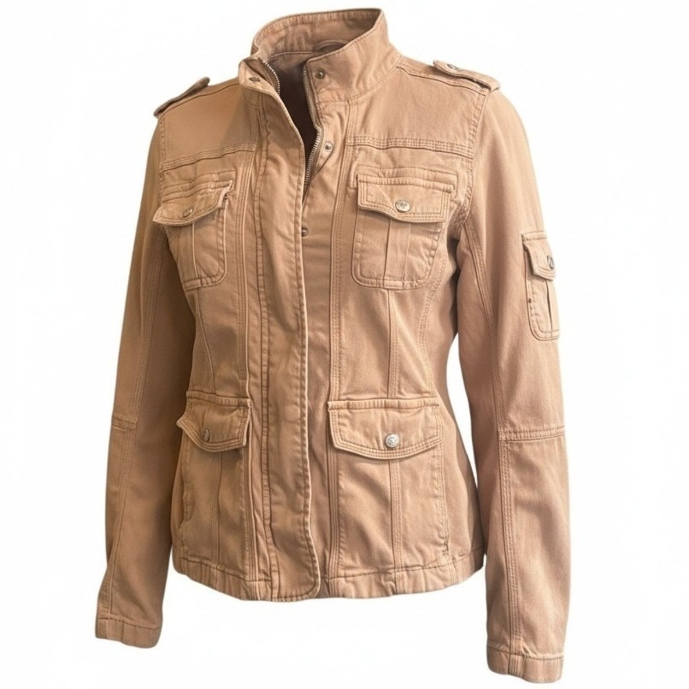 Kensie Womens Tan Utility Field Jacket Stretch Cotton Sz M #150U